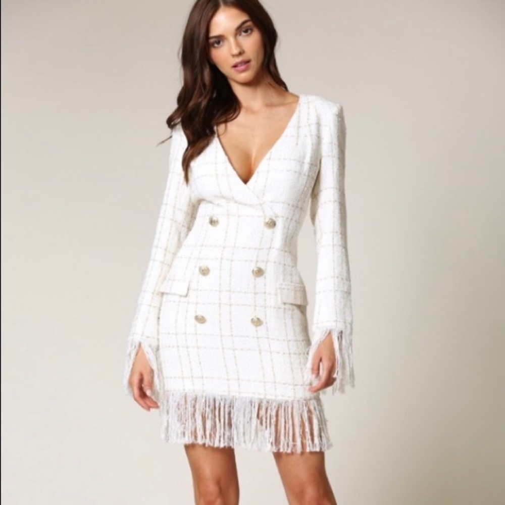 Tweed fringe blazer dress